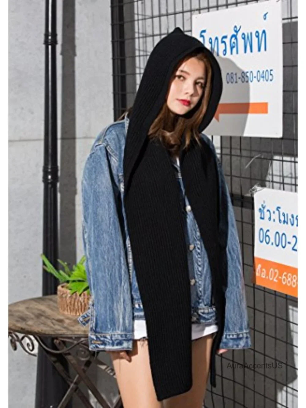 3 in 1 Crochet Knit Hooded Scarf Shawl Women